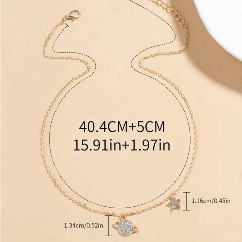 ⚠️Clearance Yellow Gold Rhinestone Planet Charm Necklace SS - Picture 4 of 5